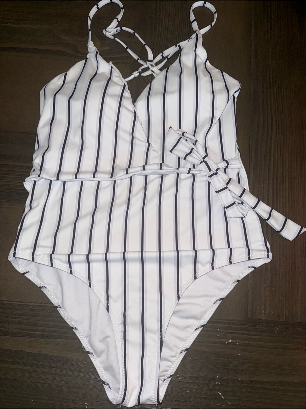 Cupshe Striped One-Piece Swimsuit - White with Black Stripes